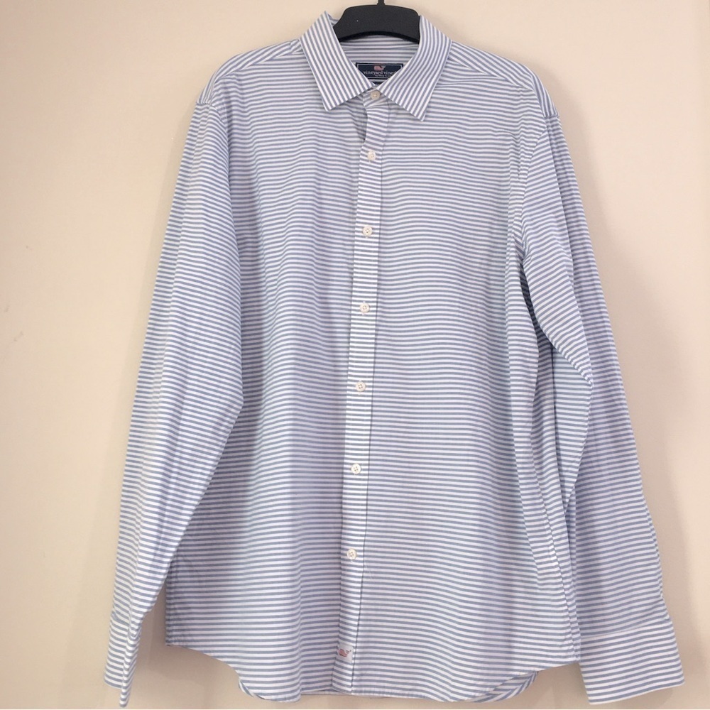 Vineyard Vines By Shep  Ian Blue  White Striped Slim Fit Cooper Shirt